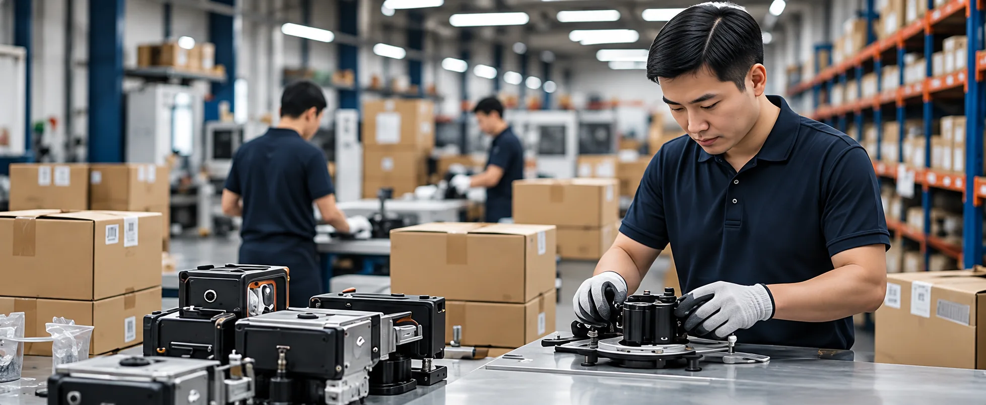 Sourcing team checking auto parts in a warehouse