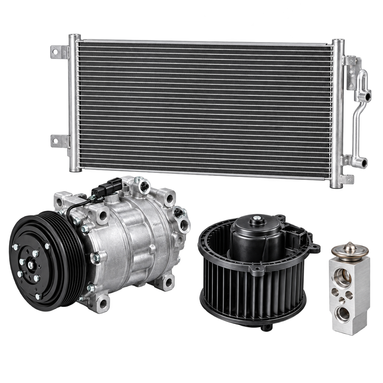 Air-conditioning compressor, condenser and blower motor