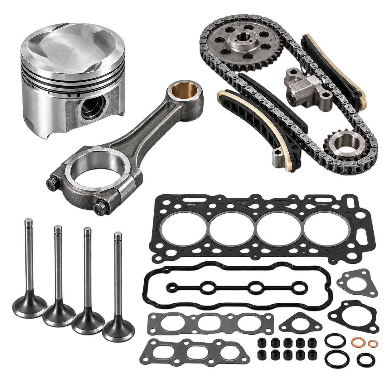 Pistons, timing components, valves and engine gaskets