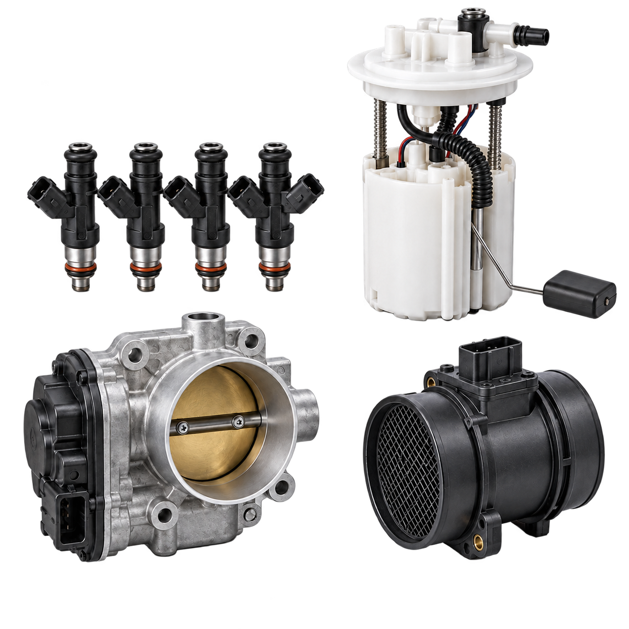 Fuel injectors, fuel pump, throttle body and airflow sensor