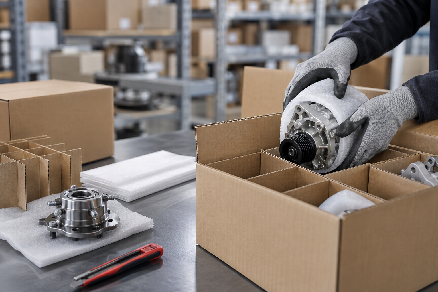 Automotive component being protected in a divided carton
